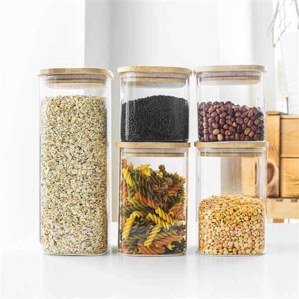 Opbevaringsbøtter i glad m. Bambuslåg 5-pak