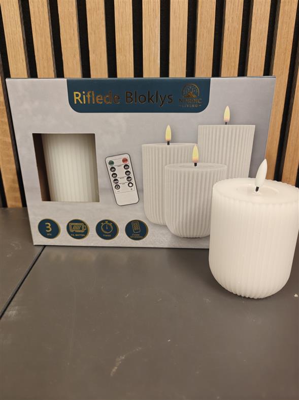Riflede Bloklys 3-pak ( 4 farver)