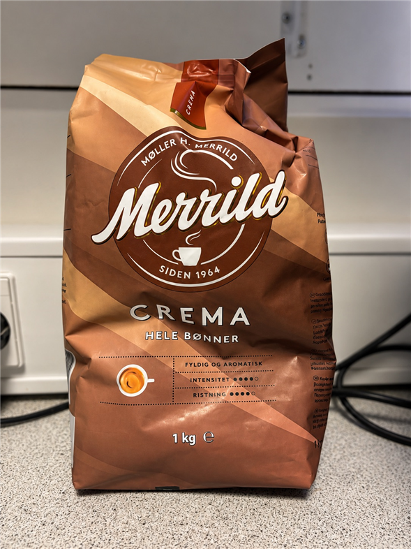 Merrild Kaffe 1 kg. Crema helbønner