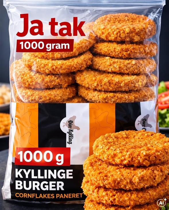 Crispy kyllingeburger m. Cornflakespanering