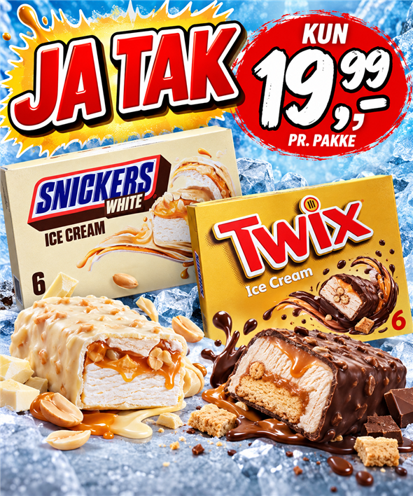Snickers white eller Twix ice bar