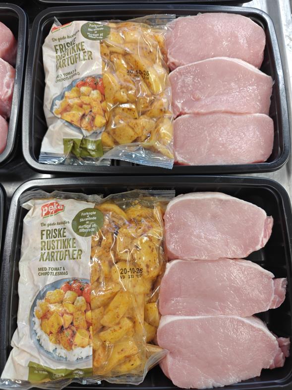 3 flotte herregårdskoteletter & friske rustikkekartofler 450g.